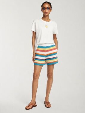 Mira Mikati Rainbow Hand Crochet knit Bermuda Shorts size